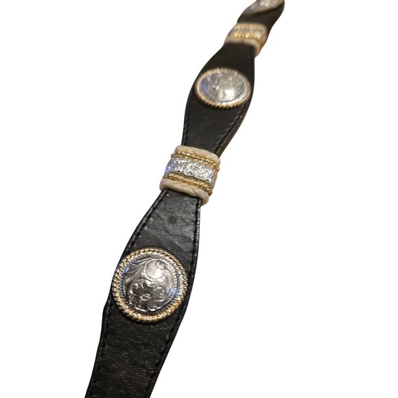 Women\'s Black Leather Western Concho Belt with Engraved Buckle main image 4